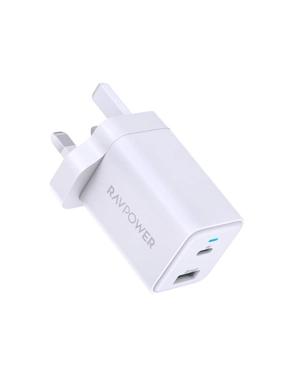 RavPower 45W wall charger with Type-C port and USB port - white