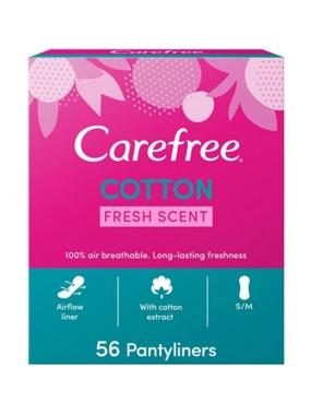 Carefree daily pads with cotton extract, medium size, 56 pads.