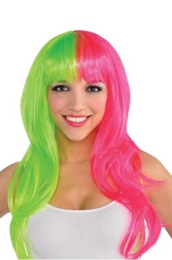 Glamorous Neon Pink & Green Wig