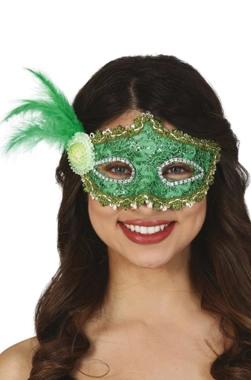 GREEN MASK WITH FEATHER