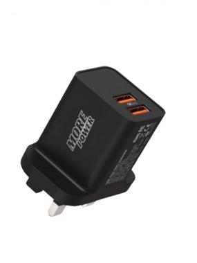 فيش جداري منفذين USB شحن سريع 20 واط - اسود من مور باور more power