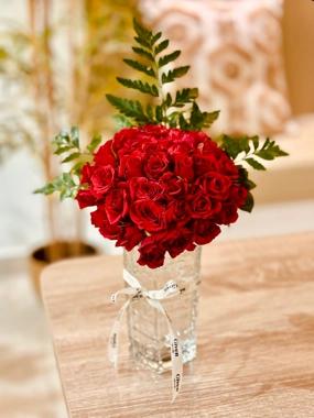 Given vase baby rose red