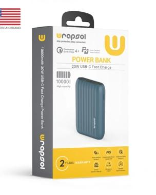 Wrapsol power bank 10000mah pd 20w & qc4+ fast charge - blue