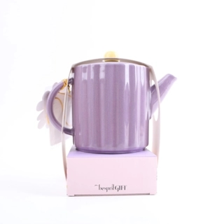 Purple Ceramic Teapot with Yellow Lid