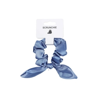 Blue Satin Hair Scrunchie with Bow Design