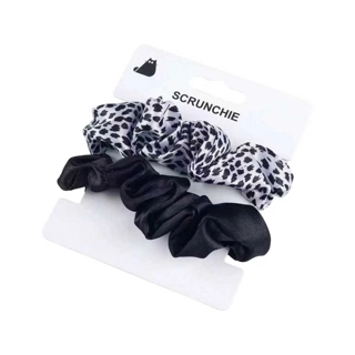 Set of Scrunchie Hair Ties in Black and Dotted Design