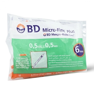 BD Insulin Syringe 0.5 ml, Needle 6mm - 10 Pcs