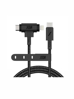 JODA Fabric Type-C to Type-C Lightning Cable, 1 Meter - Black