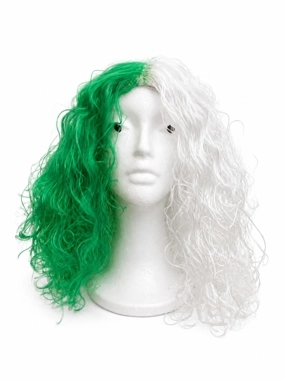 Green & White Long Curly Wig
