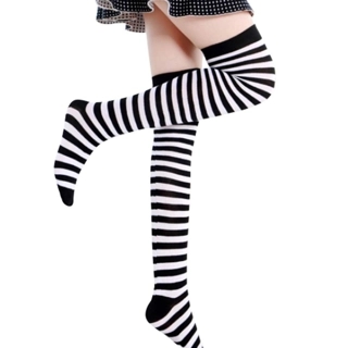 Adult black and white striped high tights