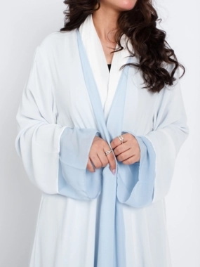 Two-layer chiffon abaya, white and cyan