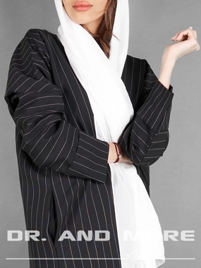 Black linen striped formal abaya