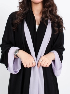 Two-layer chiffon abaya, black and mauve