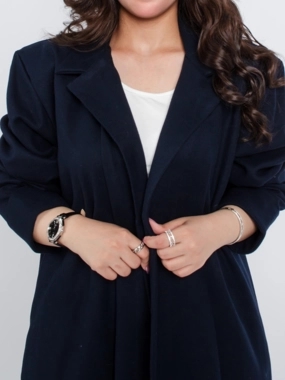 Heavy navy blue broadcloth abaya with a formal neckline