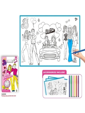 "Barbie Coloring Mat for Kids – Painting Sheet with Color Pens (Size: 22 × 0.5 × 38.5 cm) "