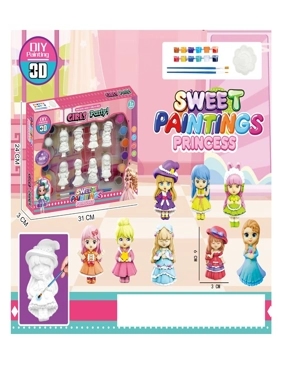 Original 3D DIY Princess Painting Kit – 8 Figurines with Paints & Brushes – Size 31×24×3 cm – Creative Toy for Girls Ages 3+