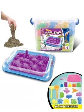"Magic Sand Set for Kids – 3KG with Inflatable Tray & Molds – For Ages 3+ "