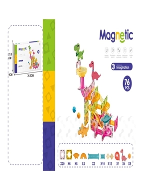 "Magnetic Ball Track Set for Kids – Dinosaur Theme – 76 Pieces – Size 36.5×6×21.5 cm "