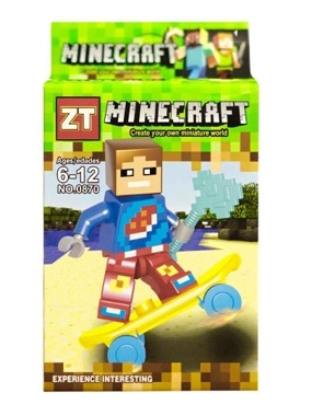 "Minecraft Action Figures with Dinosaur & Skateboard – 8×4×14.5 cm – Assorted "