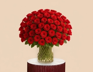 100 Red Roses in a Vase