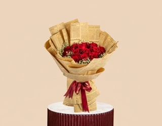 Red Roses with Gypsophila Bouquet