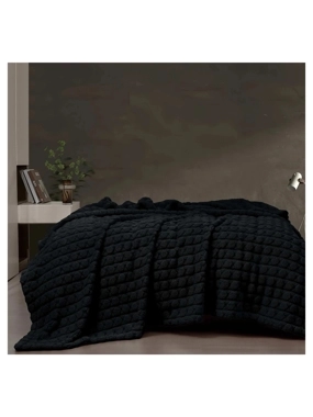 FIRENZE Embossed Faux Fur Double Blanket – Black – 220×240 cm