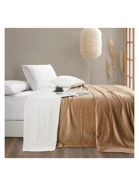 VALERIO Velvet Faux Fur Winter Blanket – Single and a Half Size – Beige– 220x160 cm