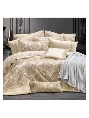 Summer Roshan Embroidered Cotton comforter Set – Double, Gold & Gray, 12 Pieces