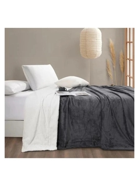 VALERIO Velvet Faux Fur Winter Blanket – Single and a Half Size – Grey– 220x160 cm