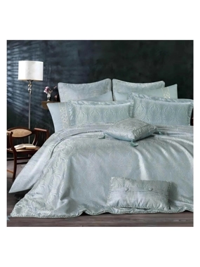 Roma Luxury Summer Double Cotton Embroidered Turquoise comforter , 10 Pieces