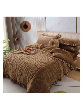 Lina winter queen-size brown luxury faux fur bedspread – 6 pieces.