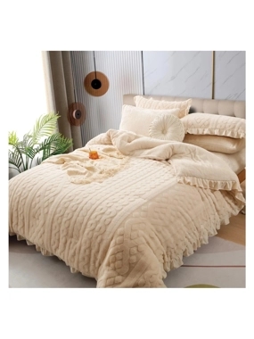 Lina winter queen-size Creamy luxury faux fur bedspread – 6 pieces.