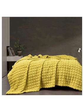 FIRENZE Embossed Faux Fur Double Blanket – Yellow– 220×240 cm