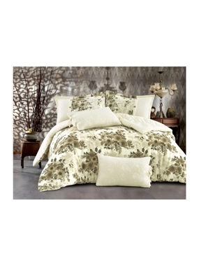 Athena winter Queen-size sand-colored comforter with floral patterns – 4 pieces
