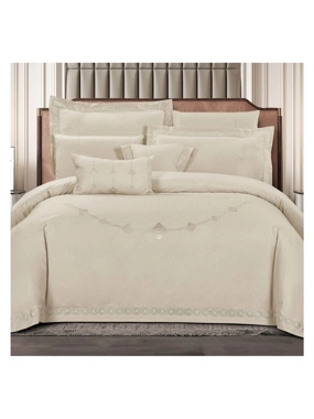 New York Summer Double Luxury Cotton Jacquard Cream Embroidered comforter , 10 Pieces