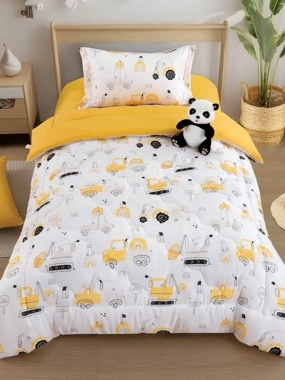 Timon Kids Summer Comfort Single and a Half Size White and Yellow Multi-Patterned, 5 Pieces