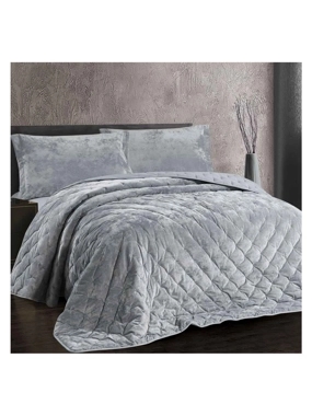Diamond Winter Comforter Set – Queen Size 230×200 cm – Luxury Velvet – Gray – 3 Pieces