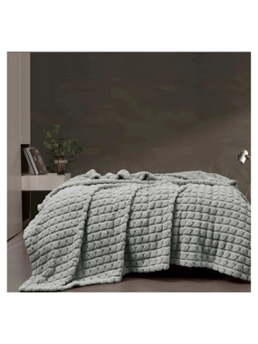 FIRENZE Embossed Faux Fur Double Blanket – Grey – 220×240 cm
