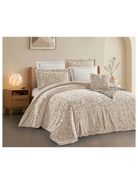 Rawan Luxury Winter Jacquard Comforter Set – Double Size, Beige, 7 Pieces