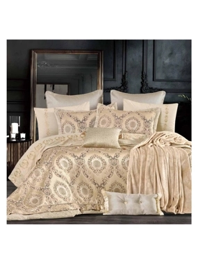 Maram Summer Embroidered Cotton comforter Cover Set – Double, Beige & Gold, 12 Pieces