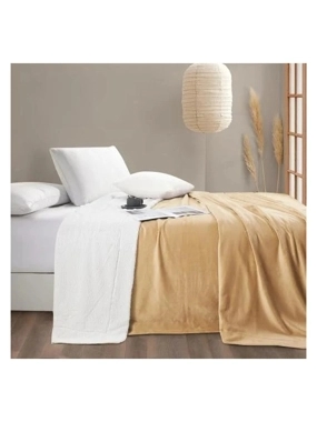 VALERIO Velvet Faux Fur Winter Blanket – Single and a Half Size – Beige– 220x160 cm