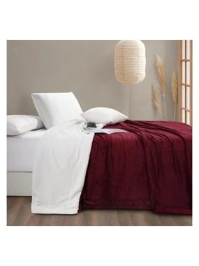 VALERIO Velvet Faux Fur Winter Blanket – Single and a Half Size – Burgundy – 220x160 cm