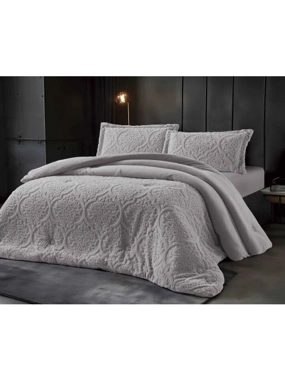 LORINZO Luxury Winter Comforter Set – Single and a Half Size, Grey, 3 Pieces