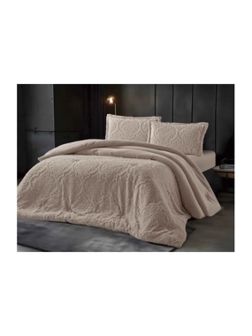 LORINZO Luxury Winter Comforter Set – Double Size, Beige, 4 Pieces