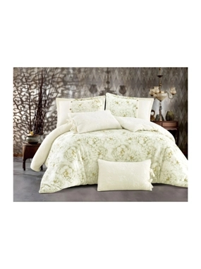 Athena winter Double-size beige and olive comforter with floral patterns – 6 pieces
