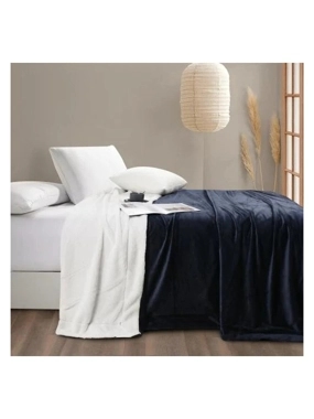 VALERIO Velvet Faux Fur Winter Blanket – Single and a Half Size – Dark Blue– 220x160 cm