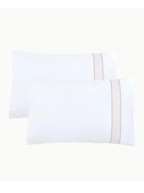 TANGIER Double Summer Comforter – White and Camel – Embroidered – 9 Pieces