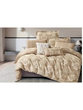 Rahhal Summer Jacquard Cotton comforter Cover Set – Double, Beige, 8 Pieces