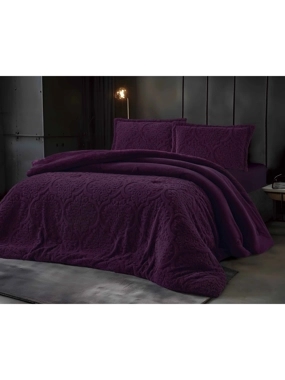 LORINZO Luxury Winter Comforter Set – Double Size, Dark Purple, 4 Pieces