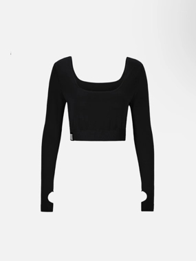 BLACK LONG SLEEVES CROP TOP